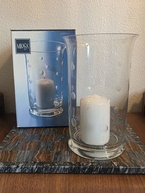 Mikasa Clear Glass Dot Hurricane Candle Holder